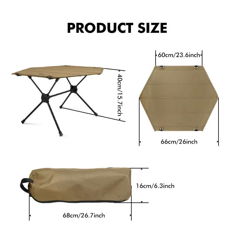 New Arrive Outdoor Glamping Portable Hexagon Camping Picnic Table Compact Aluminum Frame Camp Foldable Table