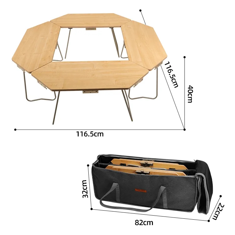 Portable Foldable Octagonal Table Camping Wooden Picnic Table For Family Outdoor
