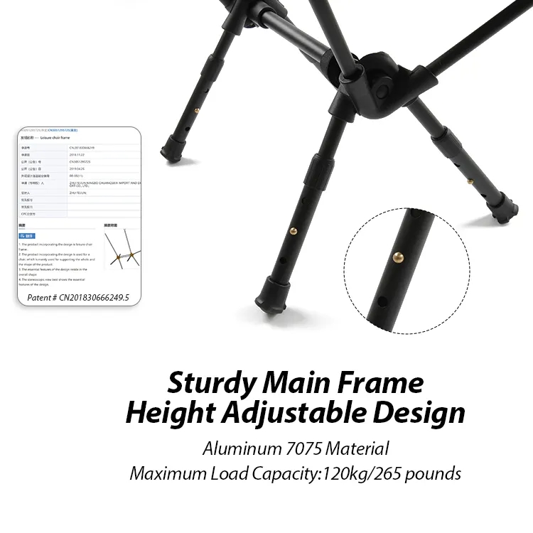 Hot Seller Korea Japanese Outdoor Aluminium Camping Chair Height Adjustable Leg Folded Portable Camp Chair