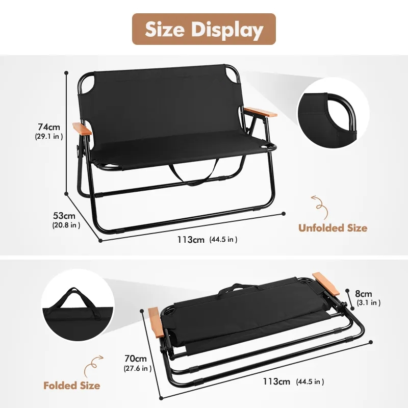 Outdoor Double Seat Camping Chair Portable Folding Camping Chair with Beech Armrest