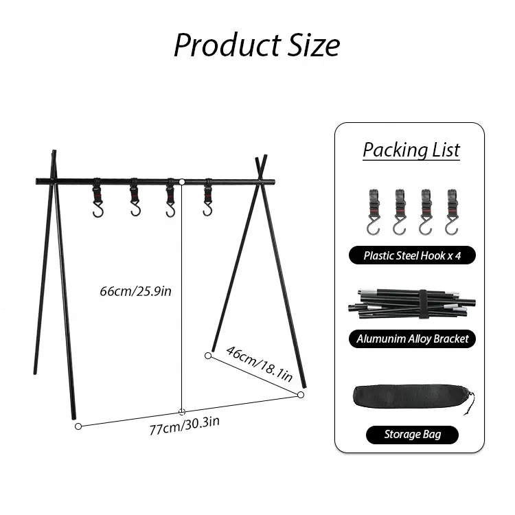 RTS Aluminum Foldable And Portable Camping Hanging Rack with Hook