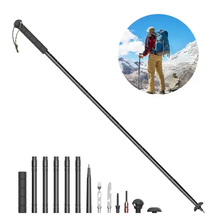 Aluminium Multifunctional Tactical Trekking Pole with Whistle Fork Double Screwdriver