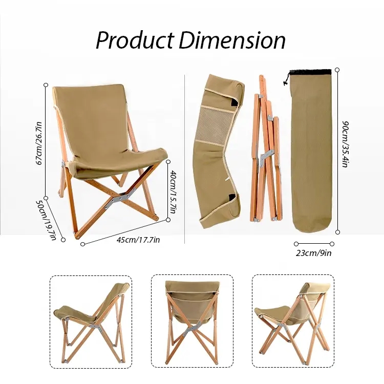Portable Backpack Fishing Chair with 16A Canvas Fabric Beech Wood Frame Folding Camping Chair