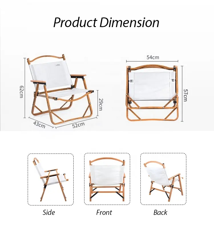 Outdoor Beech Wood Frame Portable Folding Wood Camping Chair with Armrest