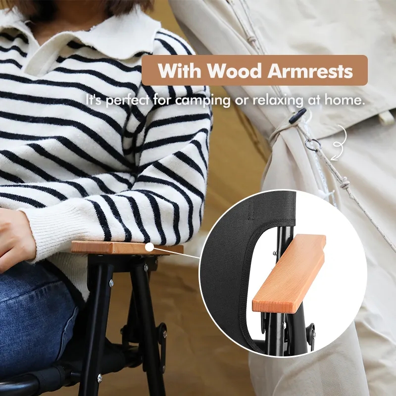 Outdoor Double Seat Camping Chair Portable Folding Camping Chair with Beech Armrest