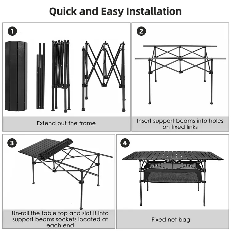 Lightweight Outdoor Portable Folding Camping Table With Large Storage And Carrying Bags For Picnic