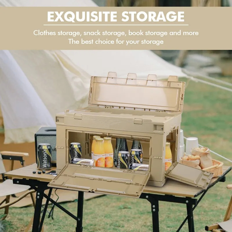 New Arrival Multifunctional Plastic Storage Boxes 65L Folding Camping Collapsible Storage Box