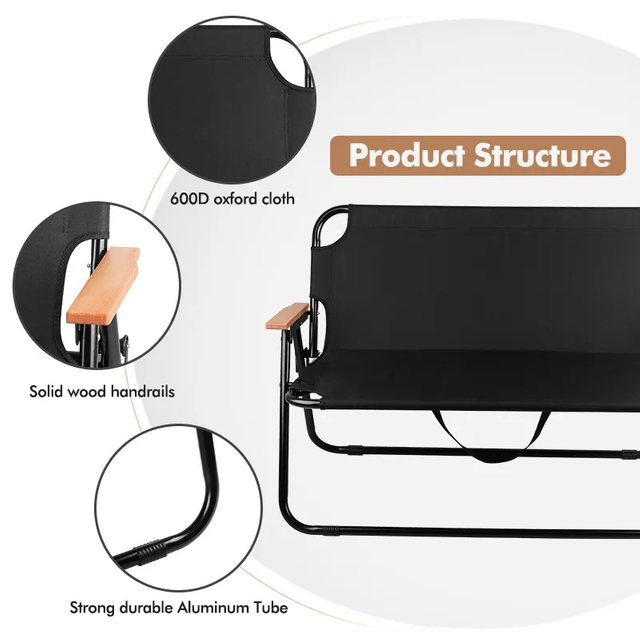 Outdoor Double Seat Camping Chair Portable Folding Camping Chair with Beech Armrest
