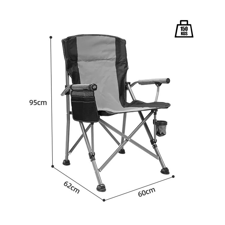 Outdoor Folding Armrest Chair Highback Padded Camping Chair With Cup Holder And Side Pocket