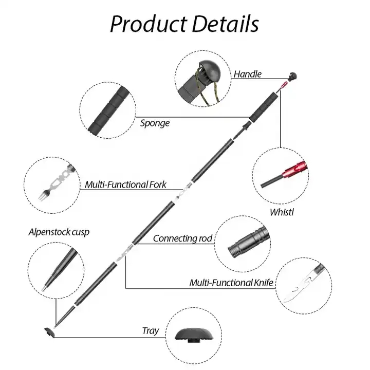  Aluminium Multifunctional Tactical Trekking Pole with Whistle Fork Double Screwdriver