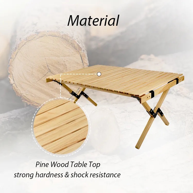 Outdoor Luxury Picnic BBQ Portable Folding Roll Top Wood Camping Table