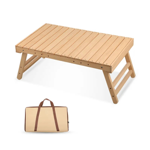 Outdoor Picnic Beech Wooden Portable Table Foldable Wooden Camping Table