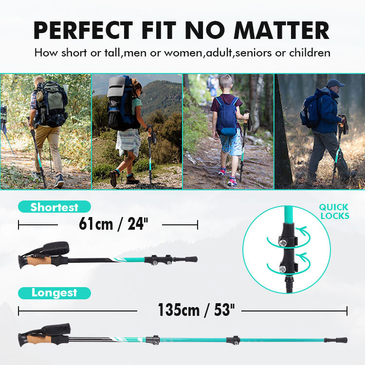 RTS Custom 3-section telescopic folding Aviation Aluminum 7075 tracking walking hiking Sticks Trekking Poles