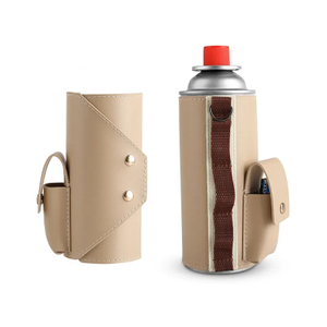  Camping Pu Leather Gas Tank Cover Camping Gas Stove Canister Cover with Lighter Case